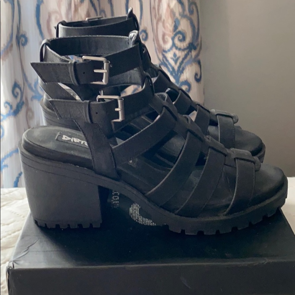 Black cleated heeled sandals